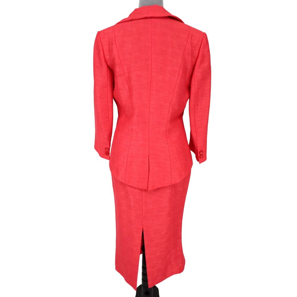 Javier Simorra Skirt Suit Womens 6 Pink Linen Blend Lined Fitted Designer Career - Picture 2 of 16
